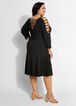Cutout Flared Knit Dress, Black image number 1