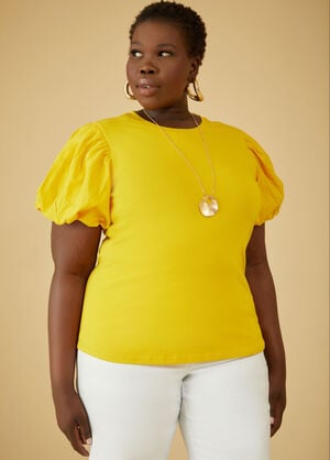 Puff Sleeve Stretch Cotton Tee, Sulphur Spring image number 0