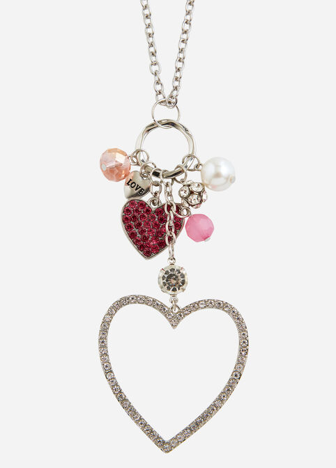 Hearts & Charms Long Necklace, Silver image number 0