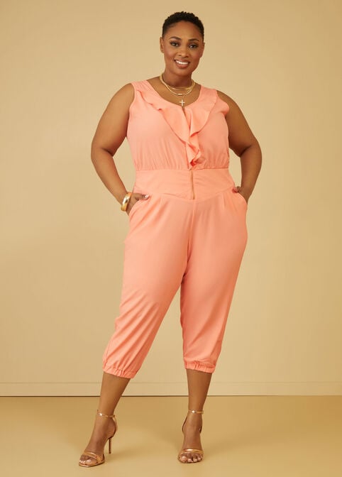 Ruffled Tapered Jumpsuit, Peach image number 2
