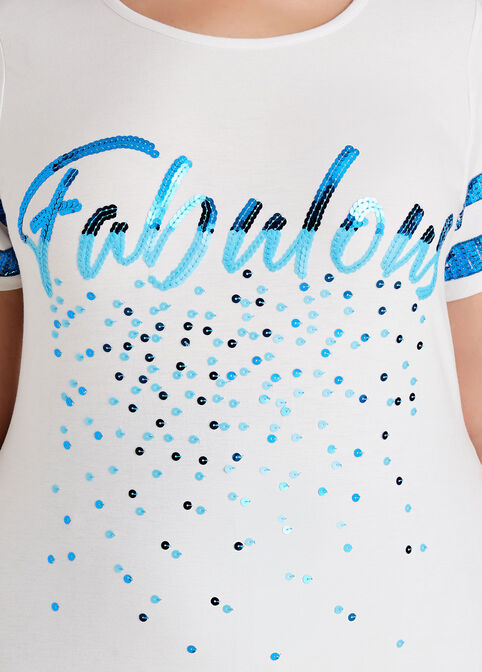 Ombre Fabulous Sequin Graphic Tee, White image number 1
