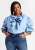 Ruffle Puff Sleeve Cotton Top, Lt Sky Blue image number 2