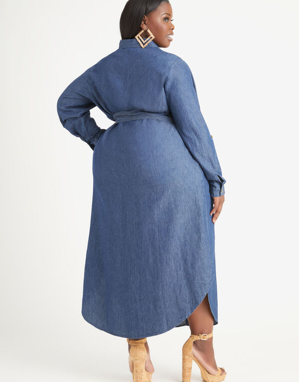 Chambray A Line Maxi Shirtdress, Dk Rinse image number 1
