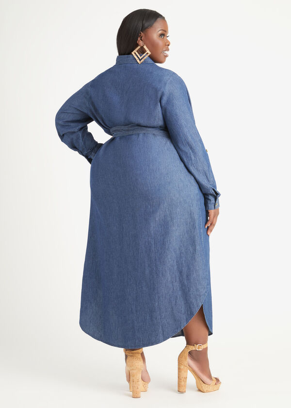 Chambray A Line Maxi Shirtdress, Dk Rinse image number 1