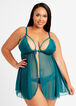 Lace Strappy Babydoll & Thong, Viridian Green image number 0