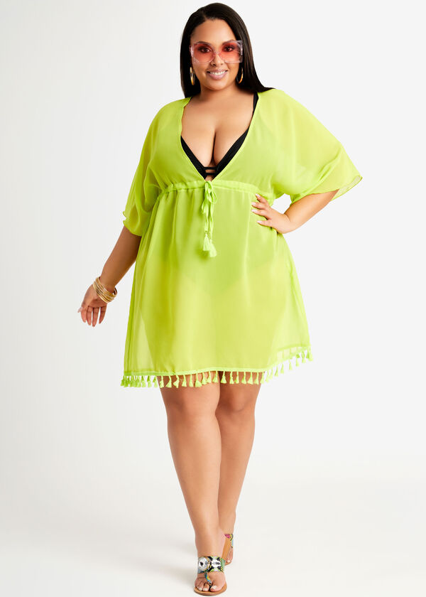 YMI Lime Sheer Kimono Cover Up, Yellow image number 0