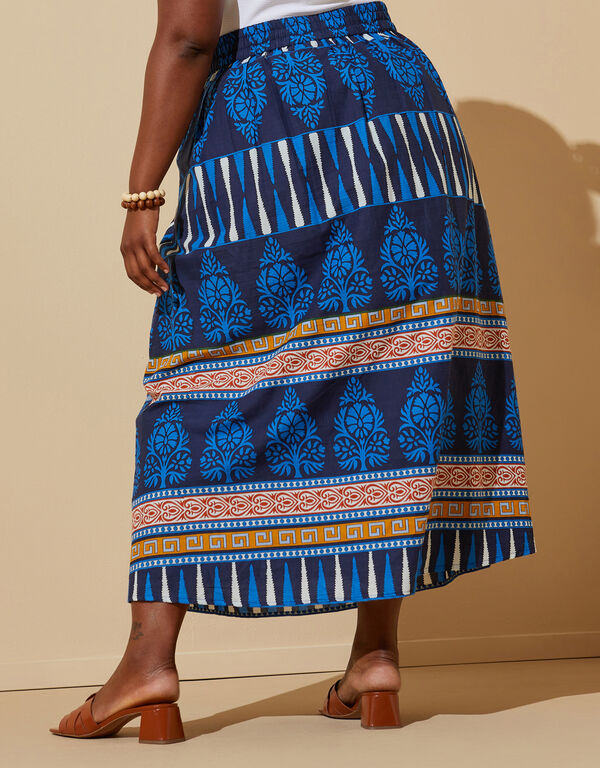 Pleated Printed Cotton Midi Skirt, Blue image number 1