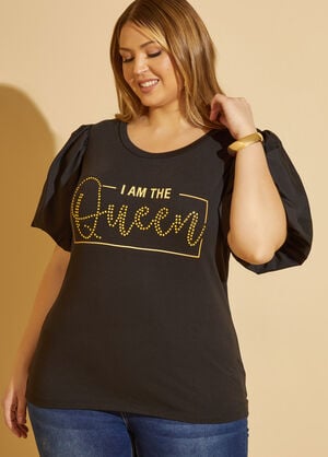 I Am The Queen Puff Sleeved Tee, Black image number 0