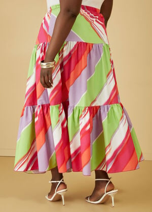 Striped Flounced Maxi Skirt, Multi image number 1