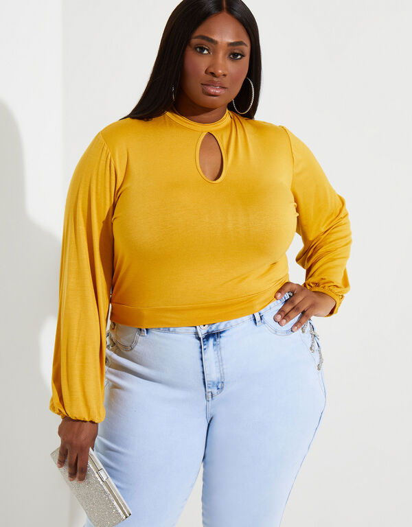 Cutout Belted Crop Top, Gold image number 0