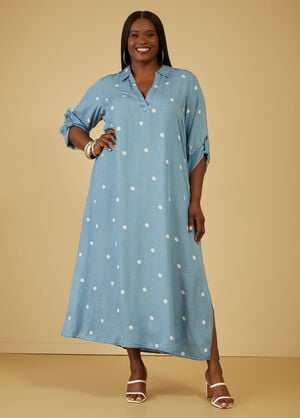 Polka Dot Chambray Maxi Dress, Medium Blue image number 0