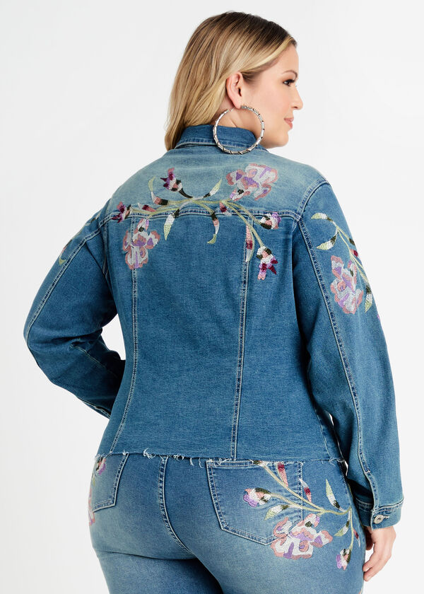 Floral Embroidered Denim Jacket, Denim image number 1