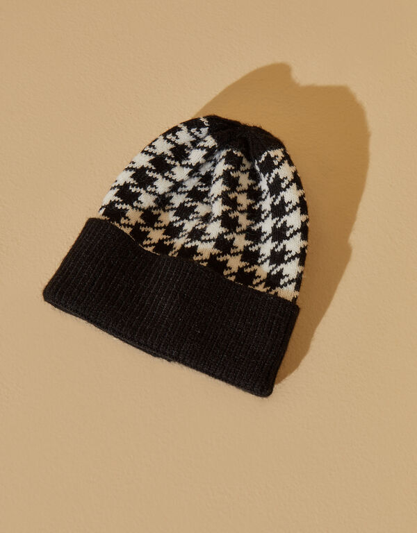 Houndstooth Knit Hat, Black Combo image number 1