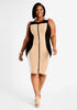 Colorblock Pique Sheath Zip Dress, Ivory image number 0