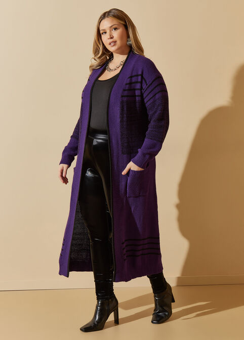 Open Front Striped Duster, Acai image number 2