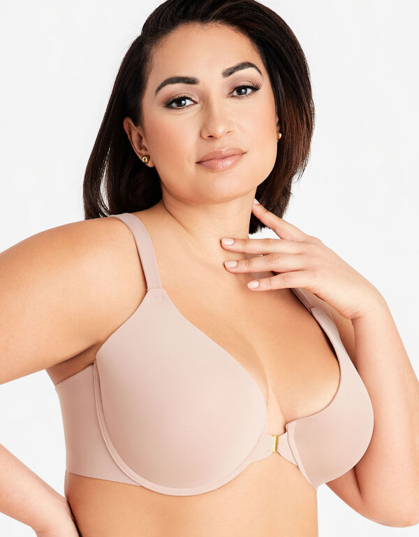 Microfiber Front Close T-Shirt Bra, Nuetra Taupe image number 1