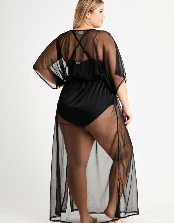 Mesh Wrap Side Slit Cover Up Dress, Black image number 1