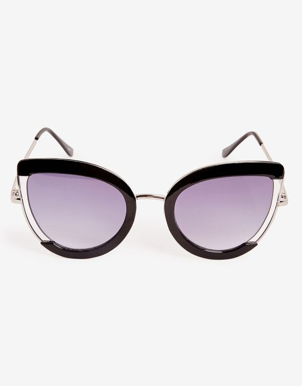 Black & Silver Cateye Sunglasses, Black image number 1