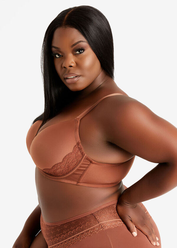 Lace Trim No Wire T Shirt Bra, Chocolate Brown image number 1