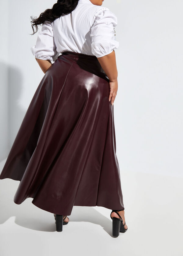 Faux Leather Maxi Skirt, Burgundy image number 1