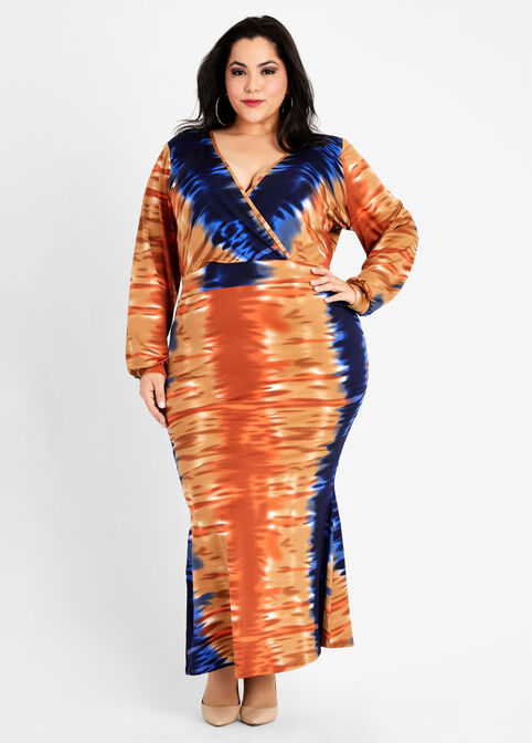 Abstract Wrap Bodycon Maxi Dress, Multi image number 0