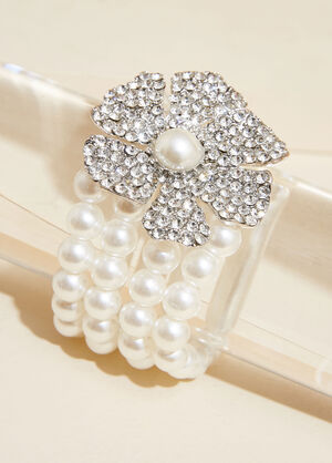 Floral Faux Pearl Stretch Bracelet, Pearl image number 0