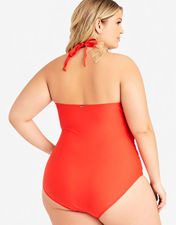 Nicole Miller Ruched 1PC Swimsuit, Red image number 1