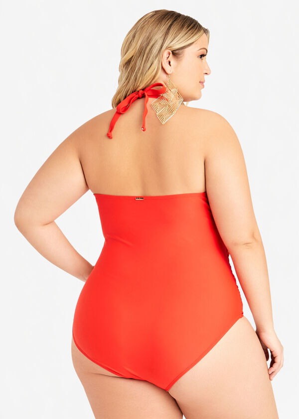 Nicole Miller Ruched 1PC Swimsuit, Red image number 1