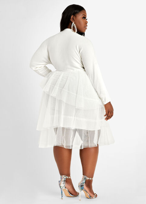 Tiered Tulle Sweater Dress, Egret image number 1