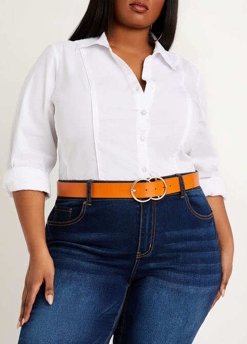 Faux Leather Double Circle Belt, Marmalade image number 0