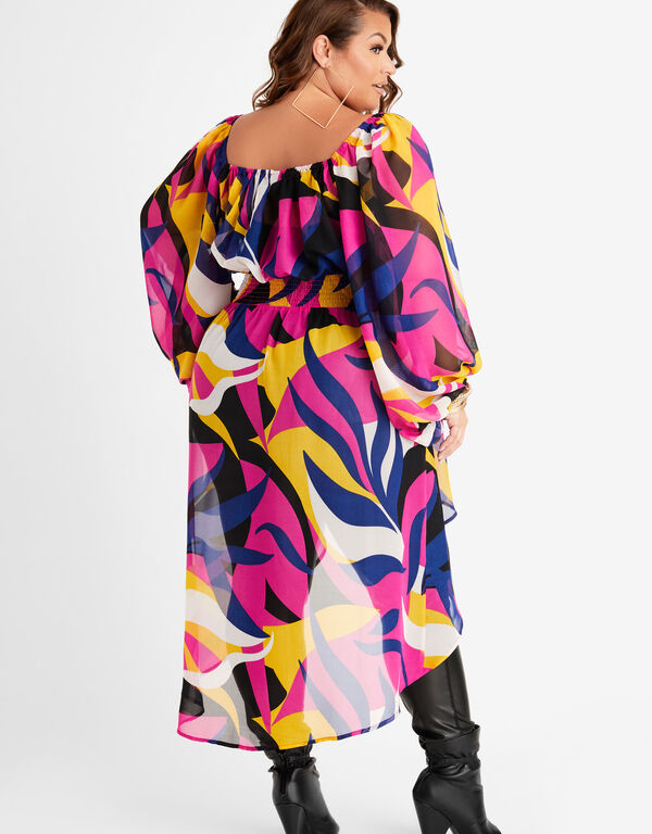 Printed Hi Low Duster, Fuchsia Red image number 1