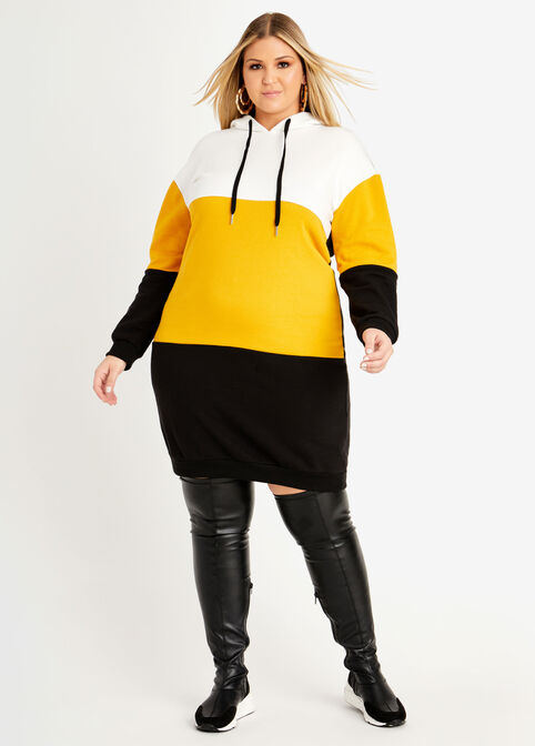 Colorblock Fleece Hoodie Dress, Nugget Gold image number 0