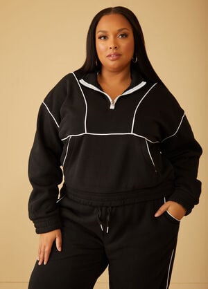 Piped Fleece Pullover, Black image number 0