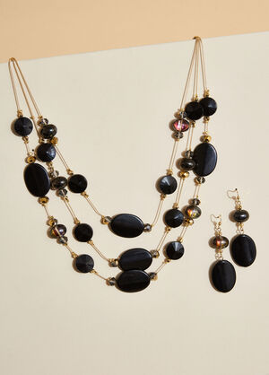 Layered Beaded Necklace Set, Black image number 1