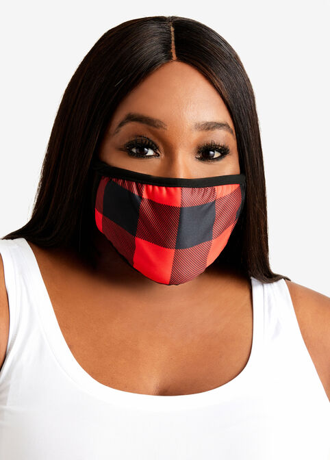 Check & Plaid Face Mask Set, Red image number 0