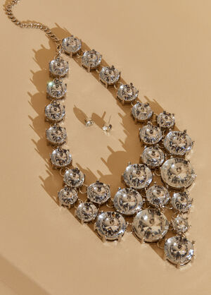 Oversized Crystals Necklace Set, Silver image number 1