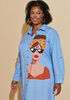 Face Print Midi Shirtdress, Blue image number 2