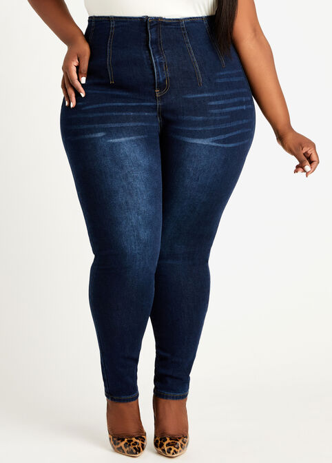 Plus Size Trendy Corset High Waist Sexy Curve Boost Skinny Jeans image number 0
