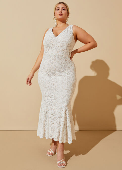 Corded Lace Mermaid Dress, Egret image number 0