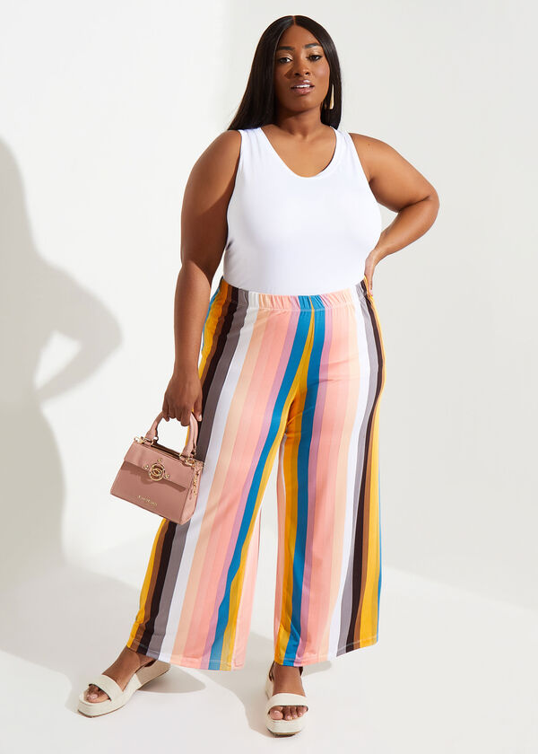 Striped Jersey Wide Leg Pants, Multi image number 2