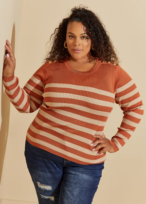 Embellished Striped Sweater, Bombay Brown image number 0