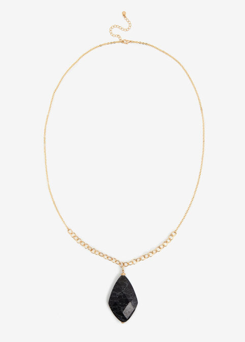 Black Stone Pendant Gold Necklace, Black image number 0