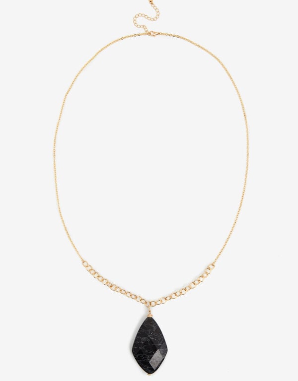 Black Stone Pendant Gold Necklace, Black image number 0