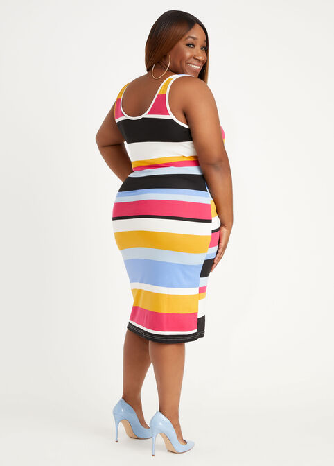 Striped Double Scoop Ribbed Dress, Wine image number 1