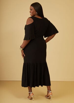 Cold Shoulder Flounced Maxi Dress, Black image number 1