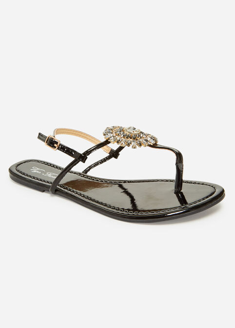 Jeweled Thong Medium Width Sandals, Black image number 0