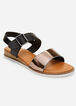 Trendy Wide Width Metallic Faux Leather Buckle Slingback Sandals image number 0