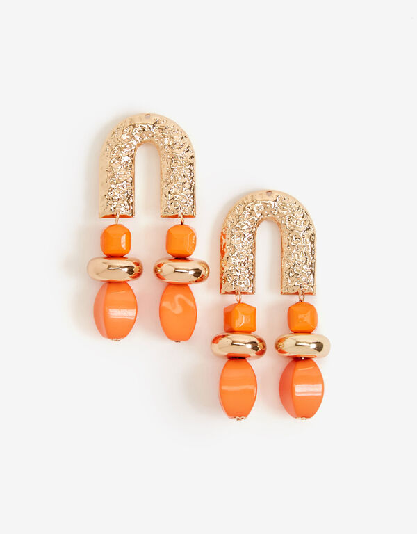 Gold U Post & Bead Drop Earrings, Carrot Curl image number 0
