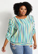 Ruched Striped Smocked Top, Viridian Green image number 0