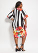 Floral Stripe Scuba Knee Length Dress, Black Combo image number 1